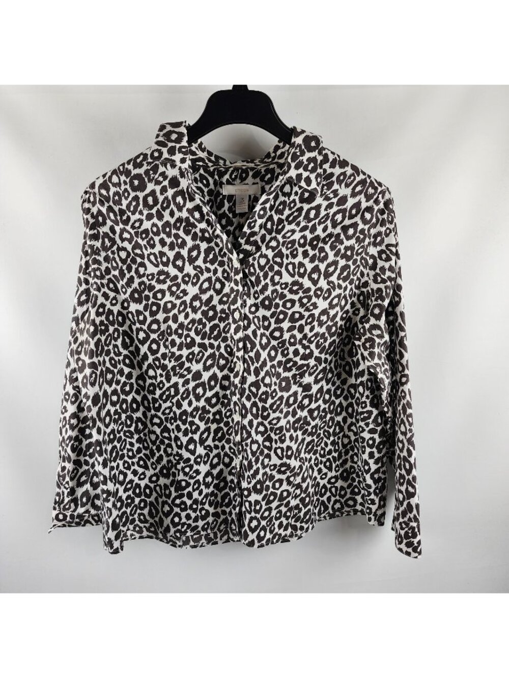 Chicos Blouse Womens 3=XL Brown White Leopard Print Pattern L/S Button Up